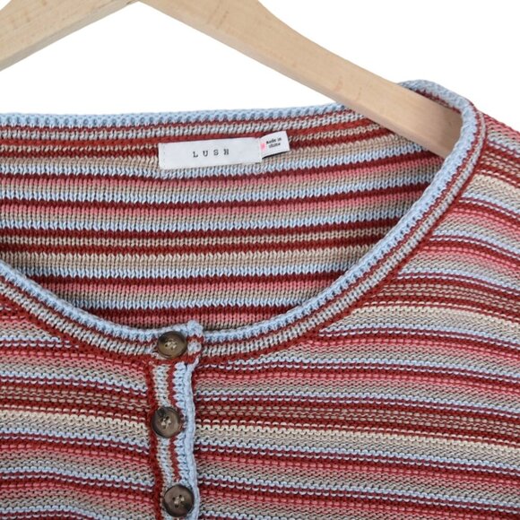 Lush Sweater Henley | Women’s Amber Taupe Multi Striped Cropped Knit Top Size M - Picture 3 of 7